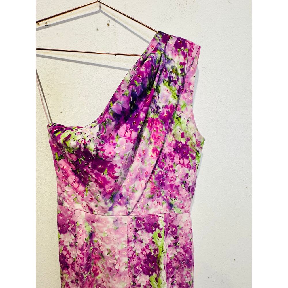 BADGLEY MISCHKA Purple Floral Orchid One Shoulder Gown Dress size 6 - Picture 11 of 14